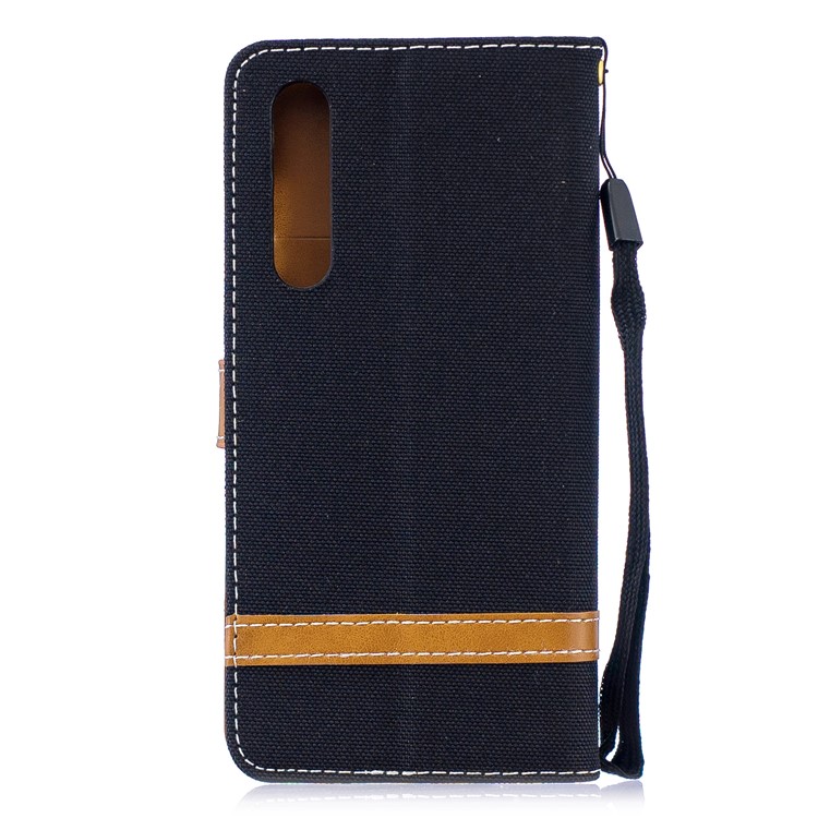 Two-tone Jean Cloth PU Leather Flip Protective Shell for Huawei P30 - Black-5