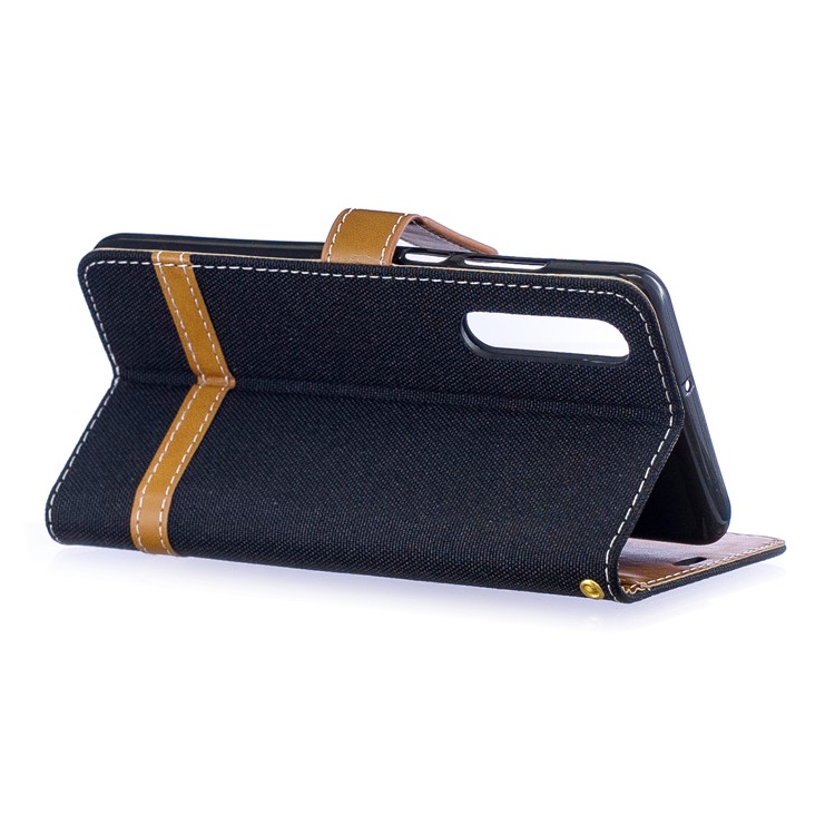 Two-tone Jean Cloth PU Leather Flip Protective Shell for Huawei P30 - Black-6