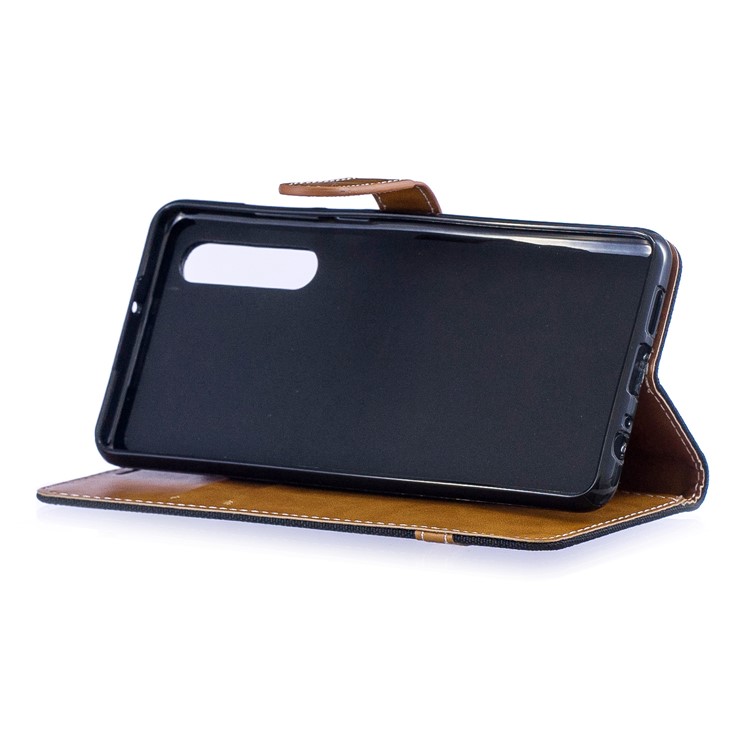 Two-tone Jean Cloth PU Leather Flip Protective Shell for Huawei P30 - Black-7
