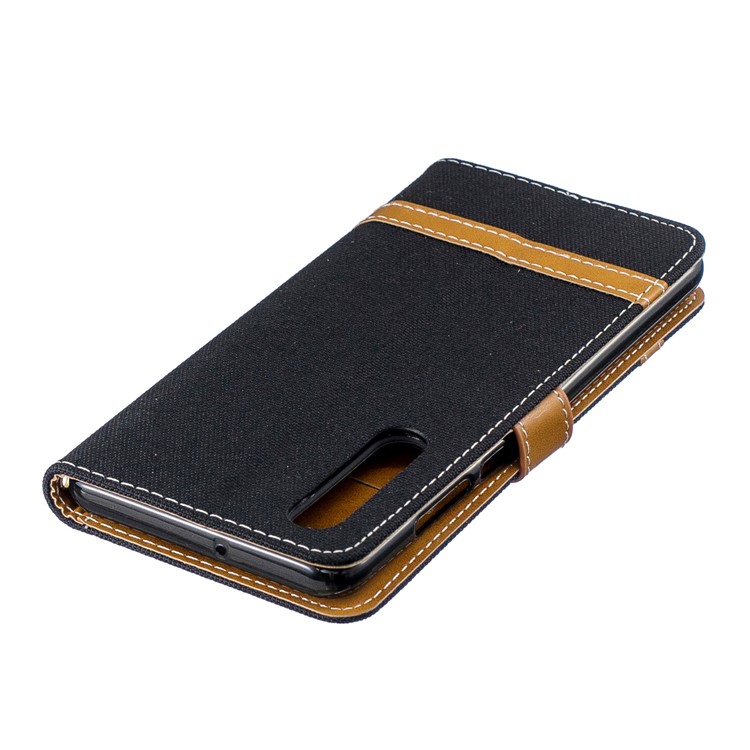 Two-tone Jean Cloth PU Leather Flip Protective Shell for Huawei P30 - Black-9