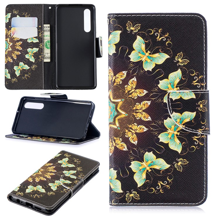 Estampa Padrão De Couro Estojo De Couro Com Suporte Para Cartão Para Huawei P30 - Borboletas Coloridas-1