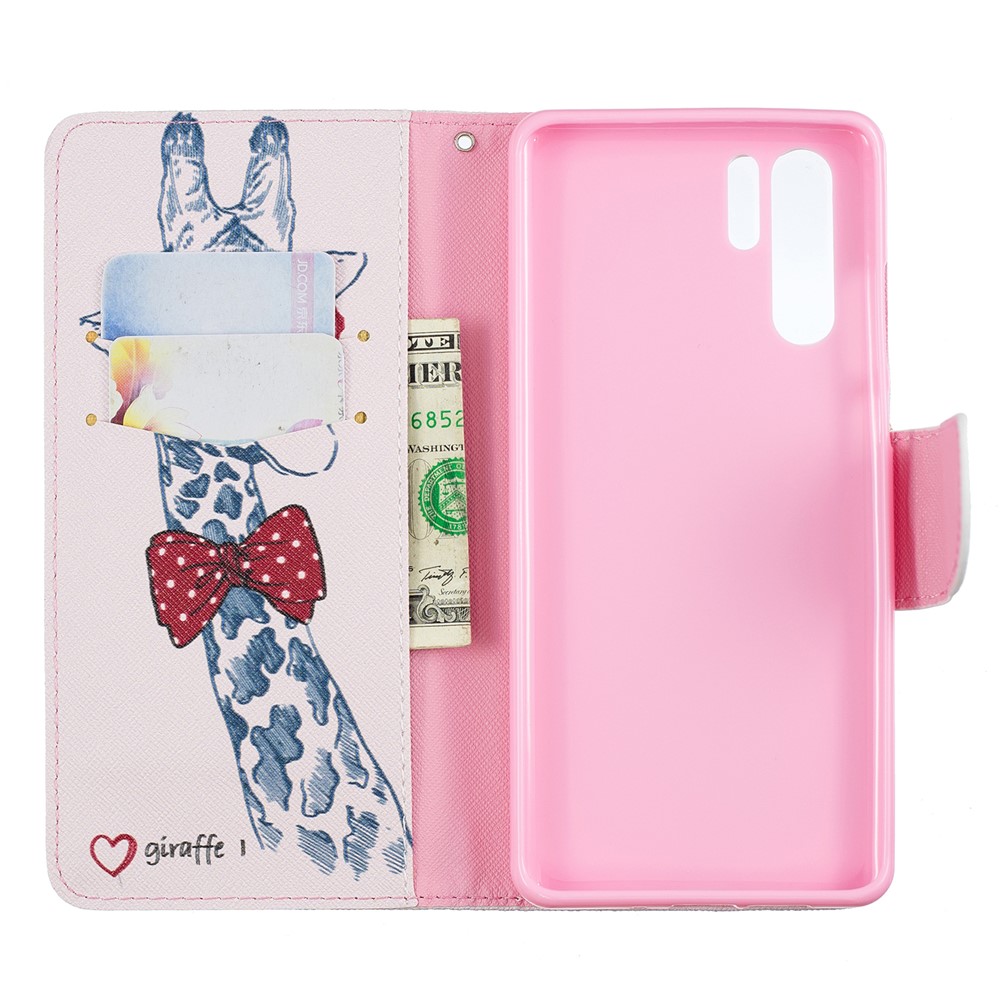 Pattern Printing Wallet Leather Protection Case for Huawei P30 Pro - Adorable Giraffe Wearing Glasses-8