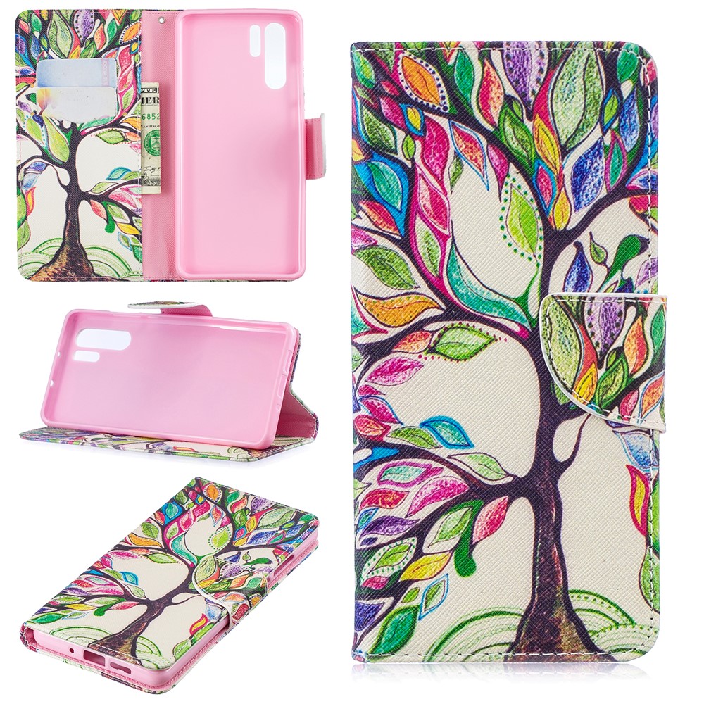 Pattern Printing Wallet Leather Case with Stand for Huawei P30 Pro - Colorized Tree-1