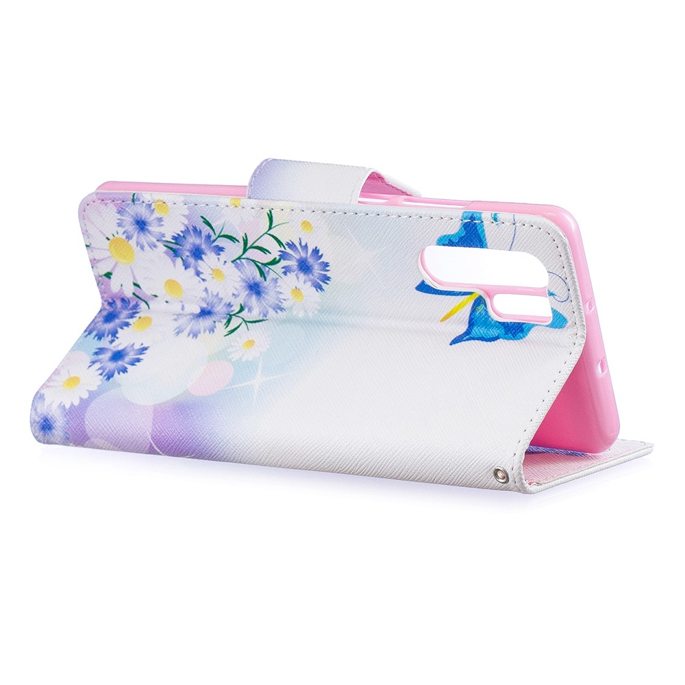 Pattern Printing Leather Wallet Stand Case for Huawei P30 Pro - Blue Butterfly and Flowers-4