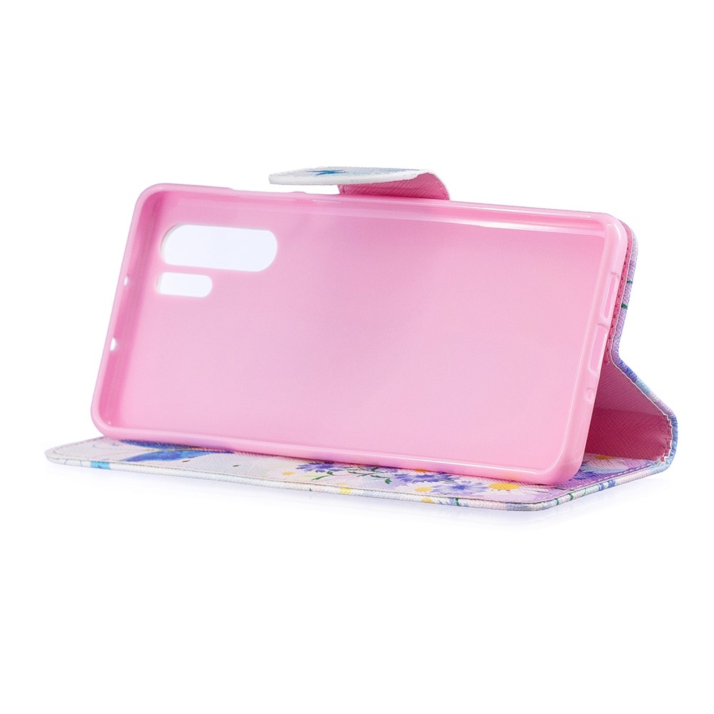 Pattern Printing Leather Wallet Stand Case for Huawei P30 Pro - Blue Butterfly and Flowers-5