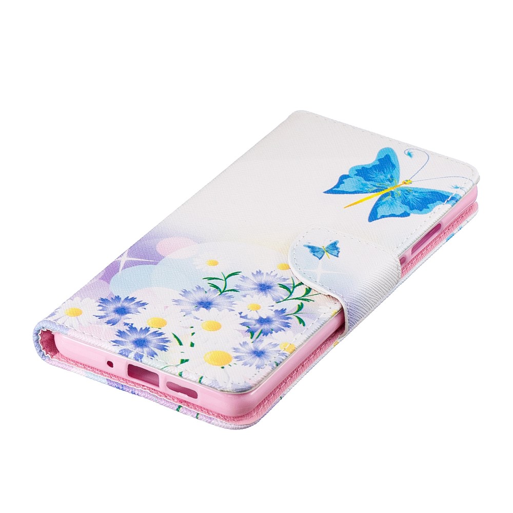 Custodia Per Portafoglio in Pelle da Stampa Modello Per Huawei P30 Pro - Farfalla Blu e Fiori-6