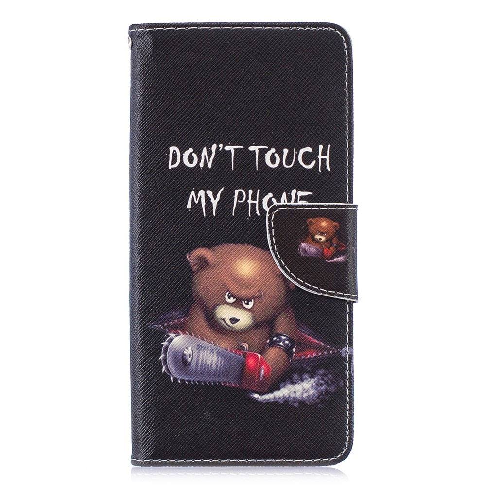 Pattern Printing PU Leather Wallet Case for Huawei P30 Pro - Brown Bear and Warning Words-2