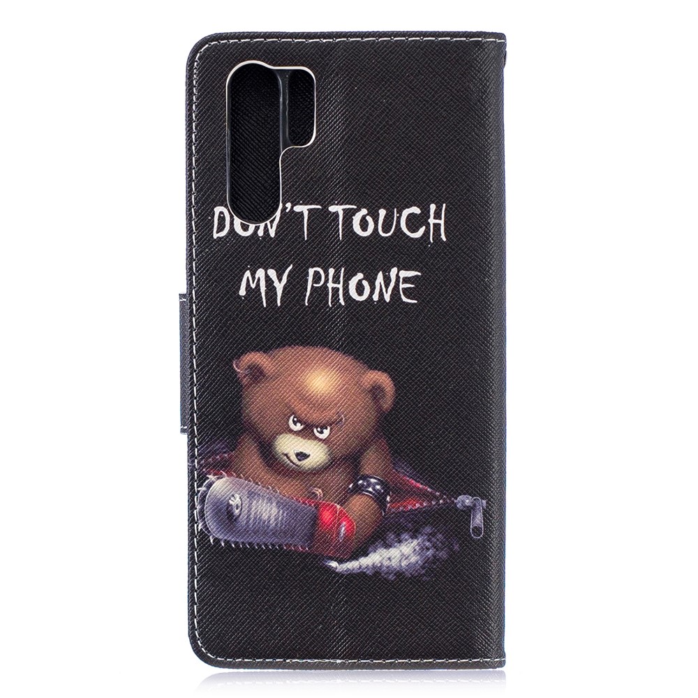 Pattern Printing PU Leather Wallet Case for Huawei P30 Pro - Brown Bear and Warning Words-3