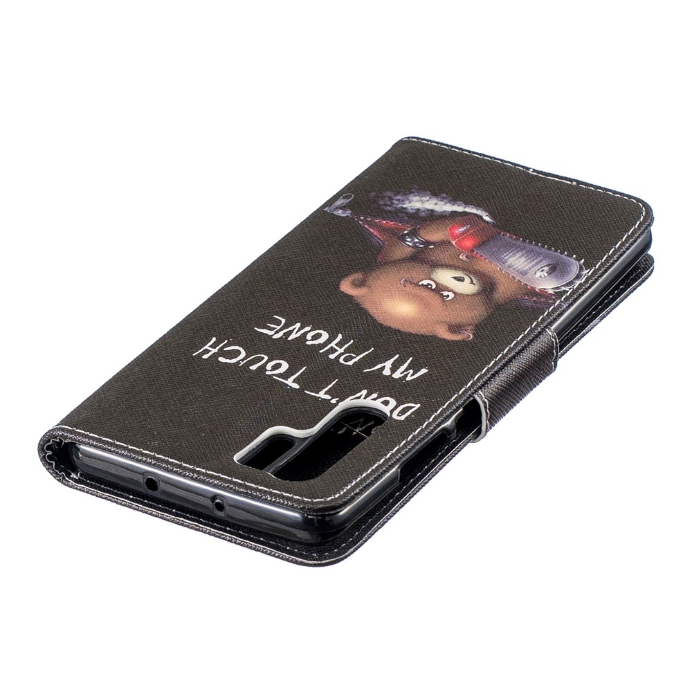 Pattern Printing PU Leather Wallet Case for Huawei P30 Pro - Brown Bear and Warning Words-7