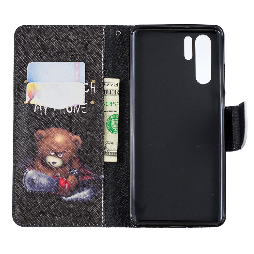 Pattern Printing PU Leather Wallet Case for Huawei P30 Pro - Brown Bear and Warning Words-8
