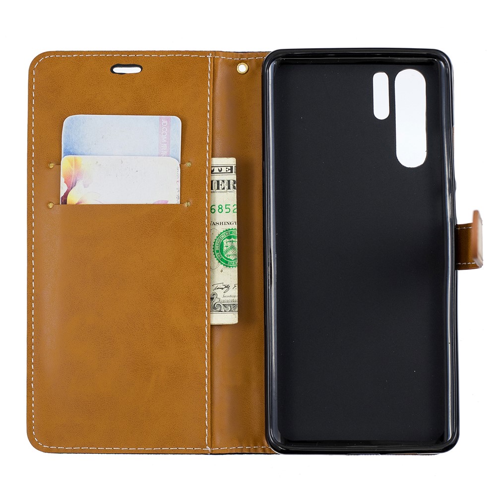 Two-tone Jean Cloth PU Leather Flip Case for Huawei P30 Pro - Black-10