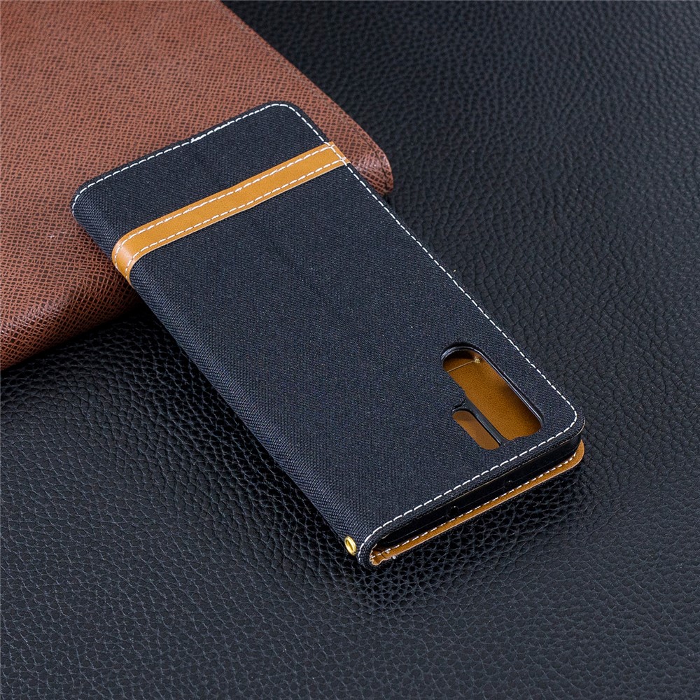 Two-tone Jean Cloth PU Leather Flip Case for Huawei P30 Pro - Black-3