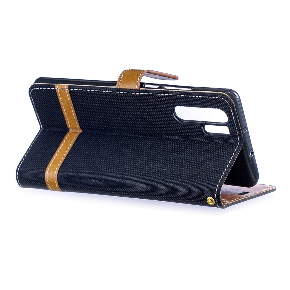 Two-tone Jean Cloth PU Leather Flip Case for Huawei P30 Pro - Black-6