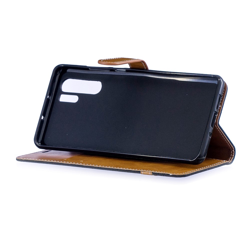 Two-tone Jean Cloth PU Leather Flip Case for Huawei P30 Pro - Black-7