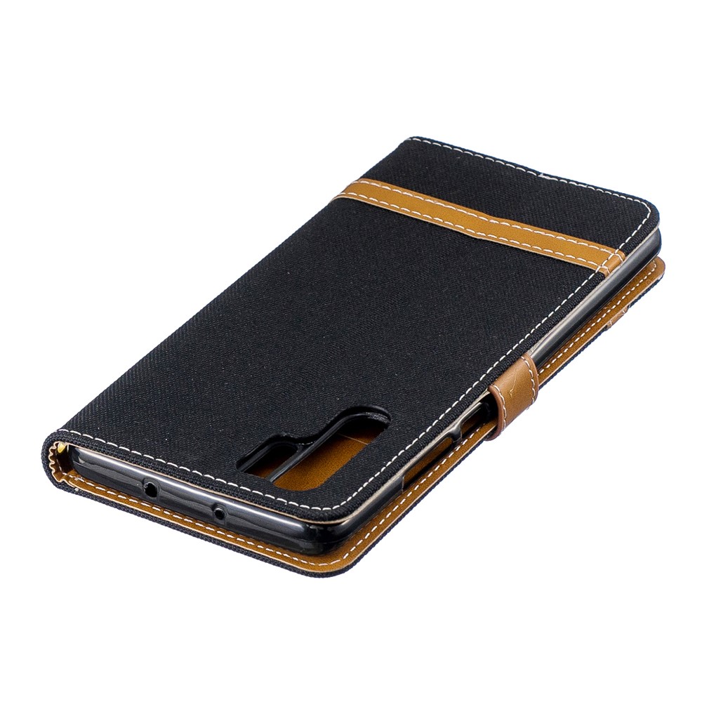 Two-tone Jean Cloth PU Leather Flip Case for Huawei P30 Pro - Black-9