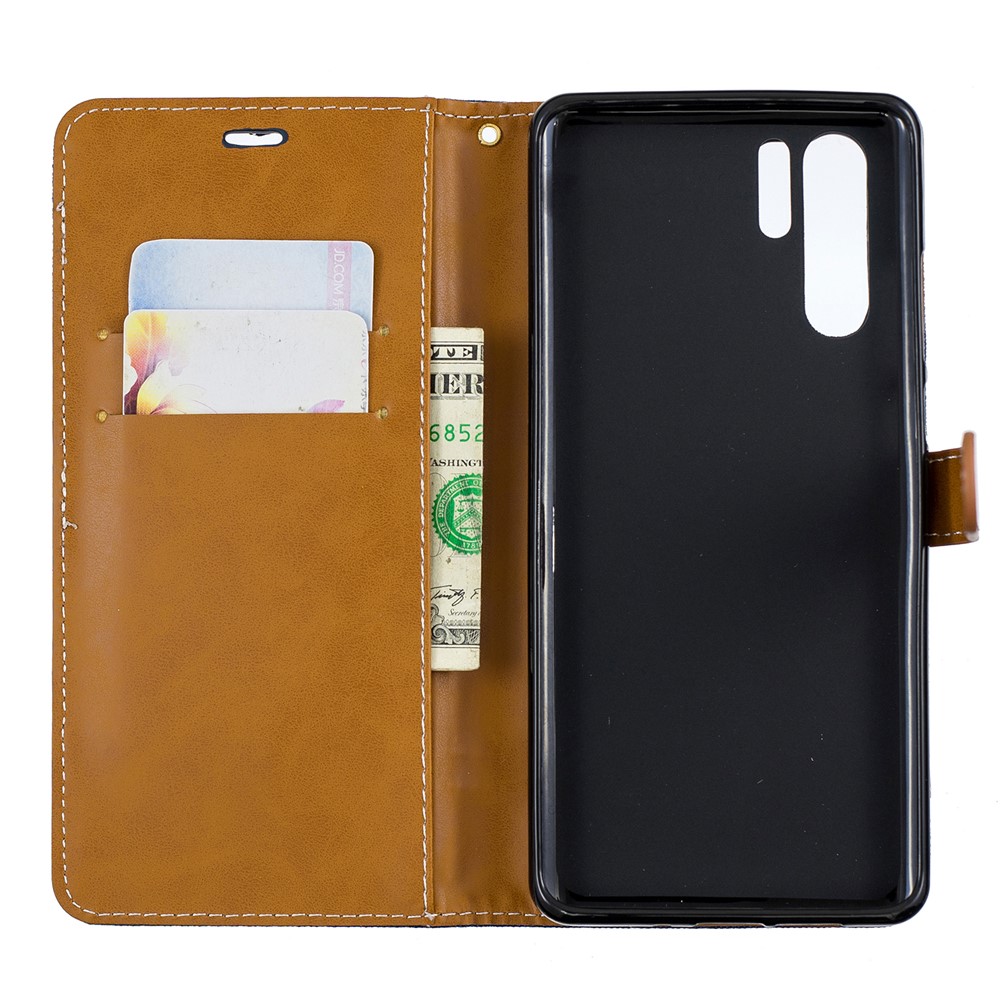 Two-tone Jean Cloth PU Leather Flip Cover for Huawei P30 Pro - Dark Blue-10