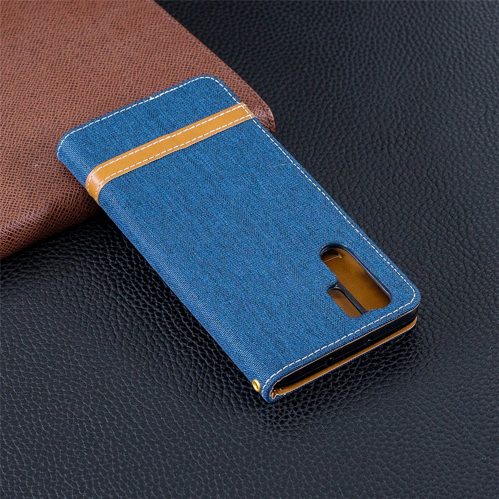 Two-tone Jean Cloth PU Leather Flip Cover for Huawei P30 Pro - Dark Blue-3