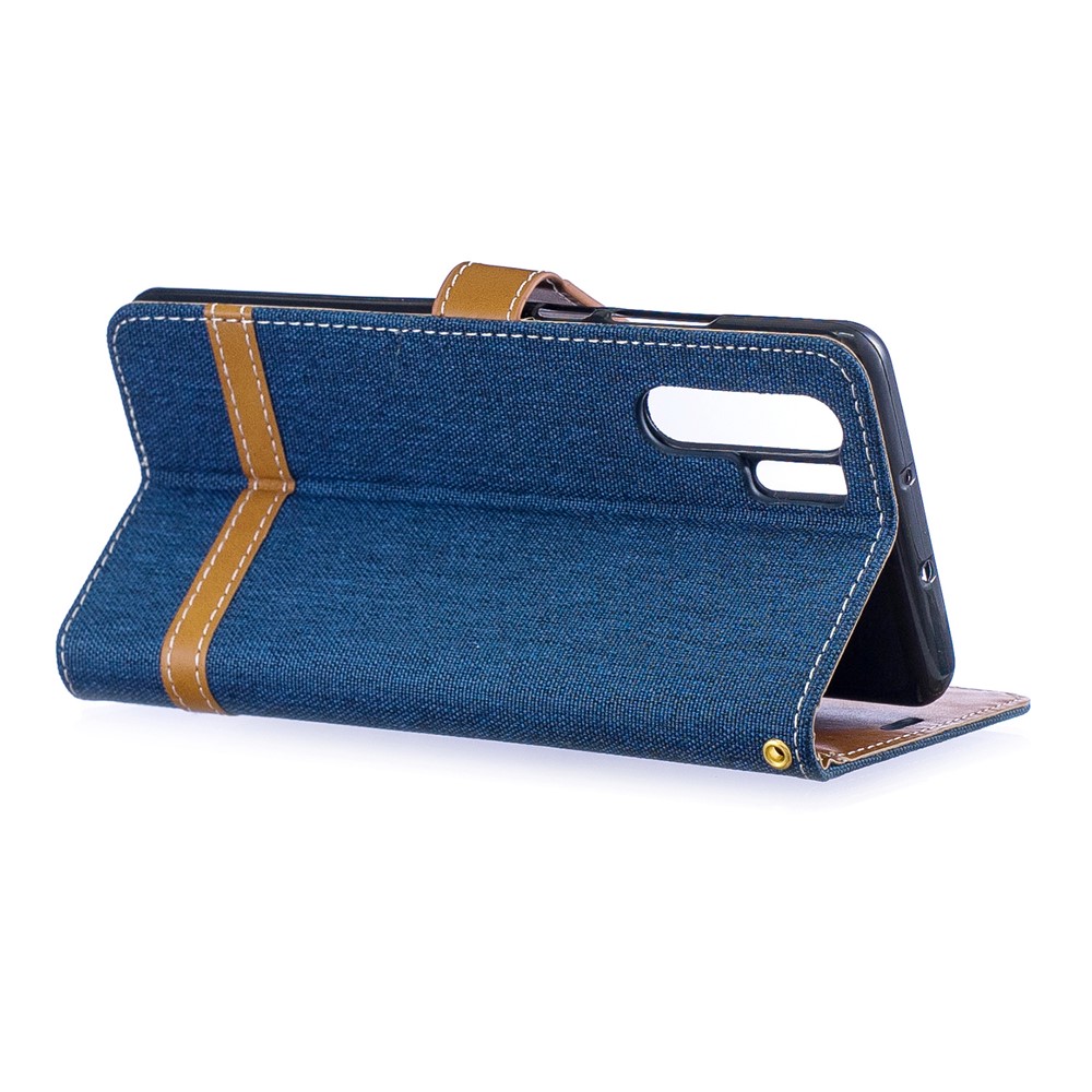 Two-tone Jean Cloth PU Leather Flip Cover for Huawei P30 Pro - Dark Blue-6