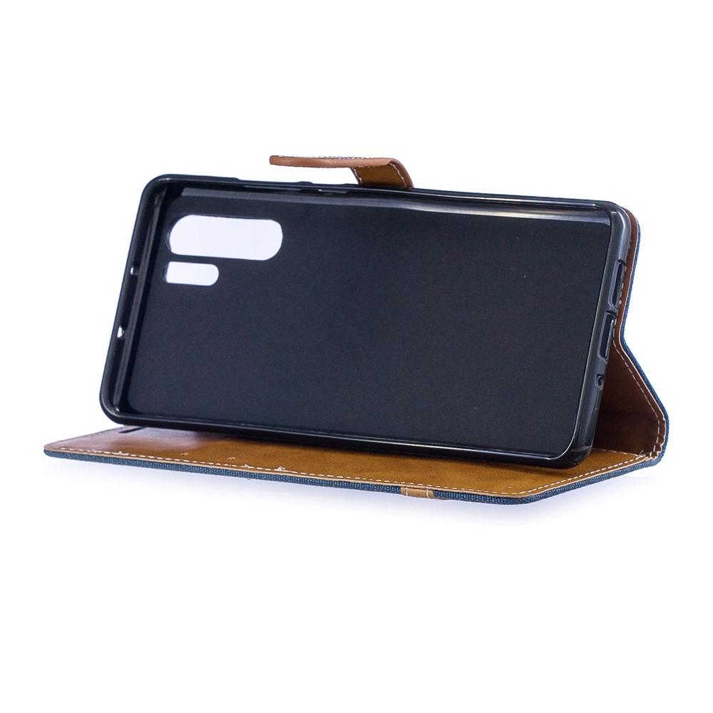 Two-tone Jean Cloth PU Leather Flip Cover for Huawei P30 Pro - Dark Blue-7