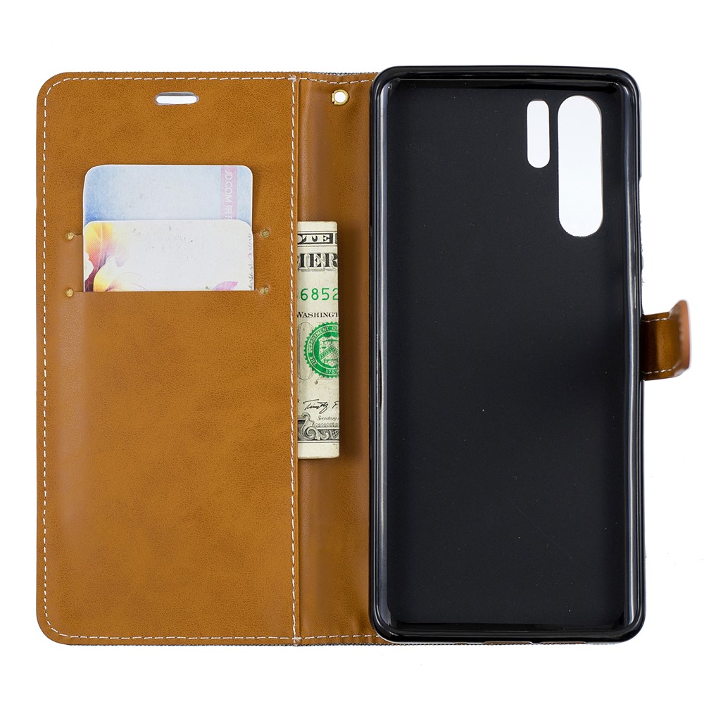 Two-tone Jean Cloth PU Leather Flip Shell for Huawei P30 Pro - Grey-10