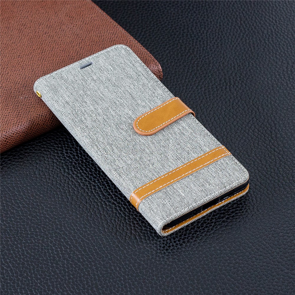 Two-tone Jean Cloth PU Leather Flip Shell for Huawei P30 Pro - Grey-2