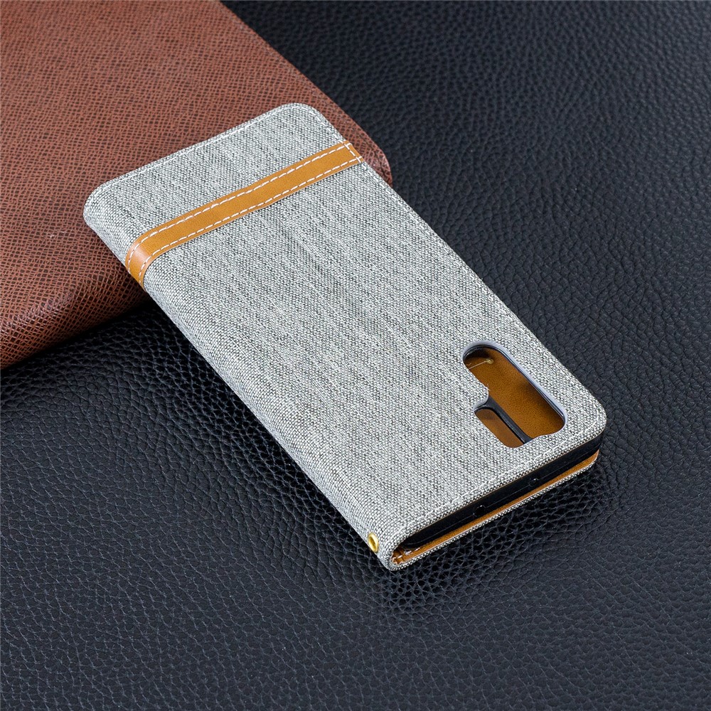 Two-tone Jean Cloth PU Leather Flip Shell for Huawei P30 Pro - Grey-3