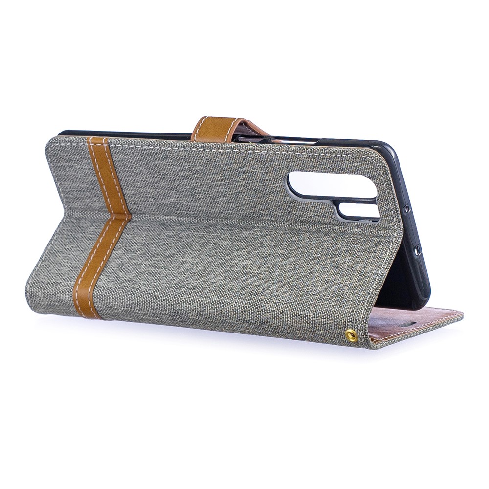 Two-tone Jean Cloth PU Leather Flip Shell for Huawei P30 Pro - Grey-6