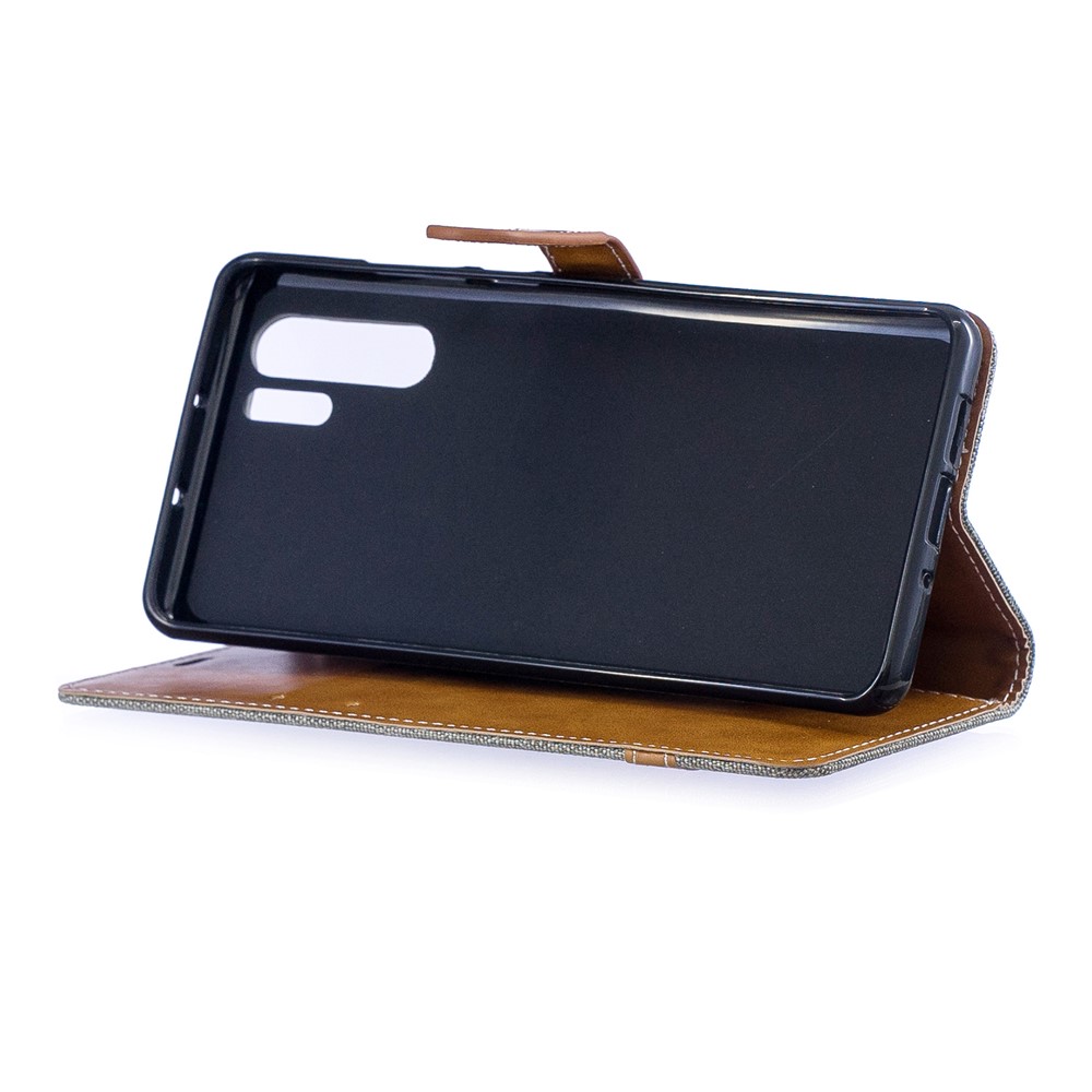 Two-tone Jean Cloth PU Leather Flip Shell for Huawei P30 Pro - Grey-7