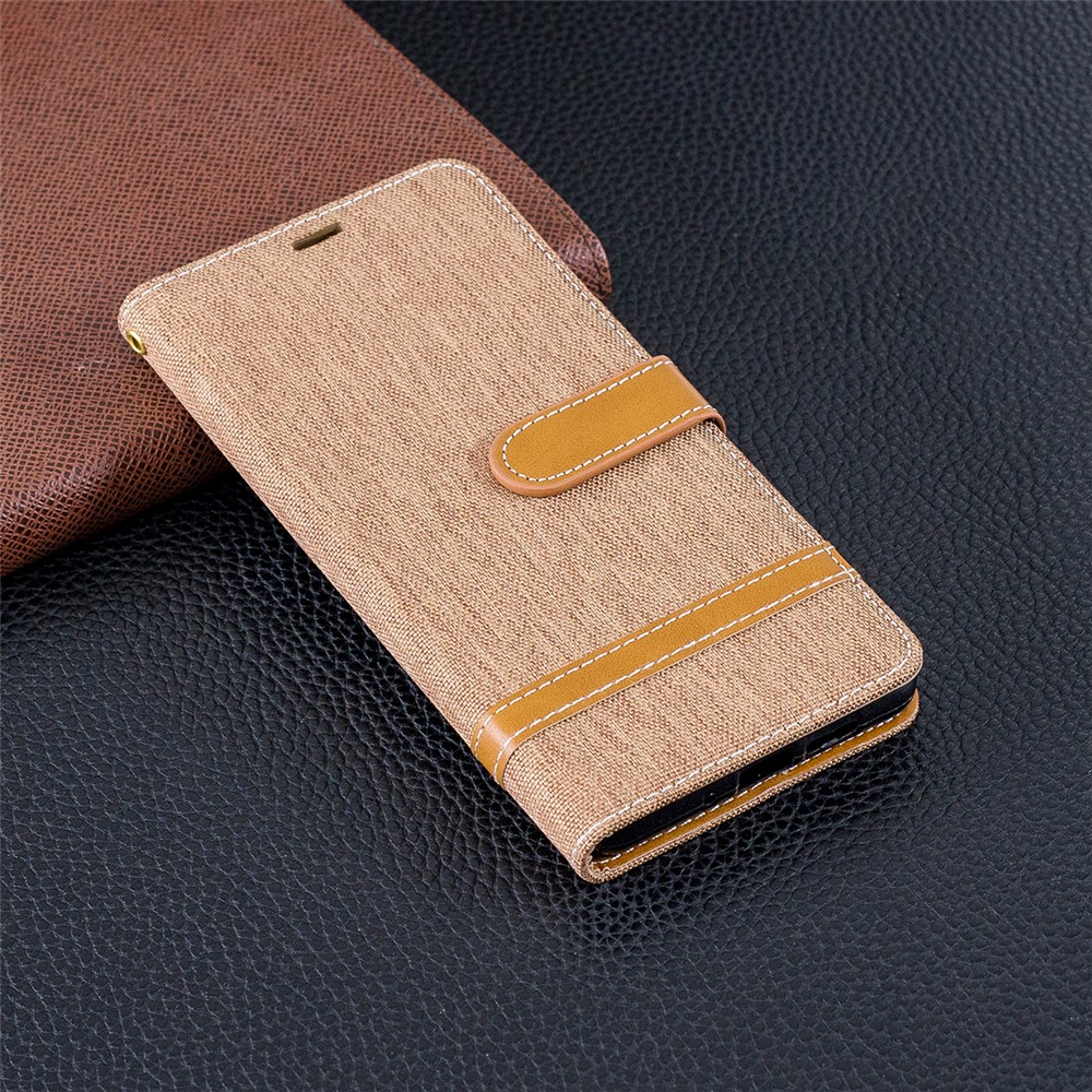 Two-tone Jean Cloth PU Leather Flip Casing for Huawei P30 Pro - Khaki-2