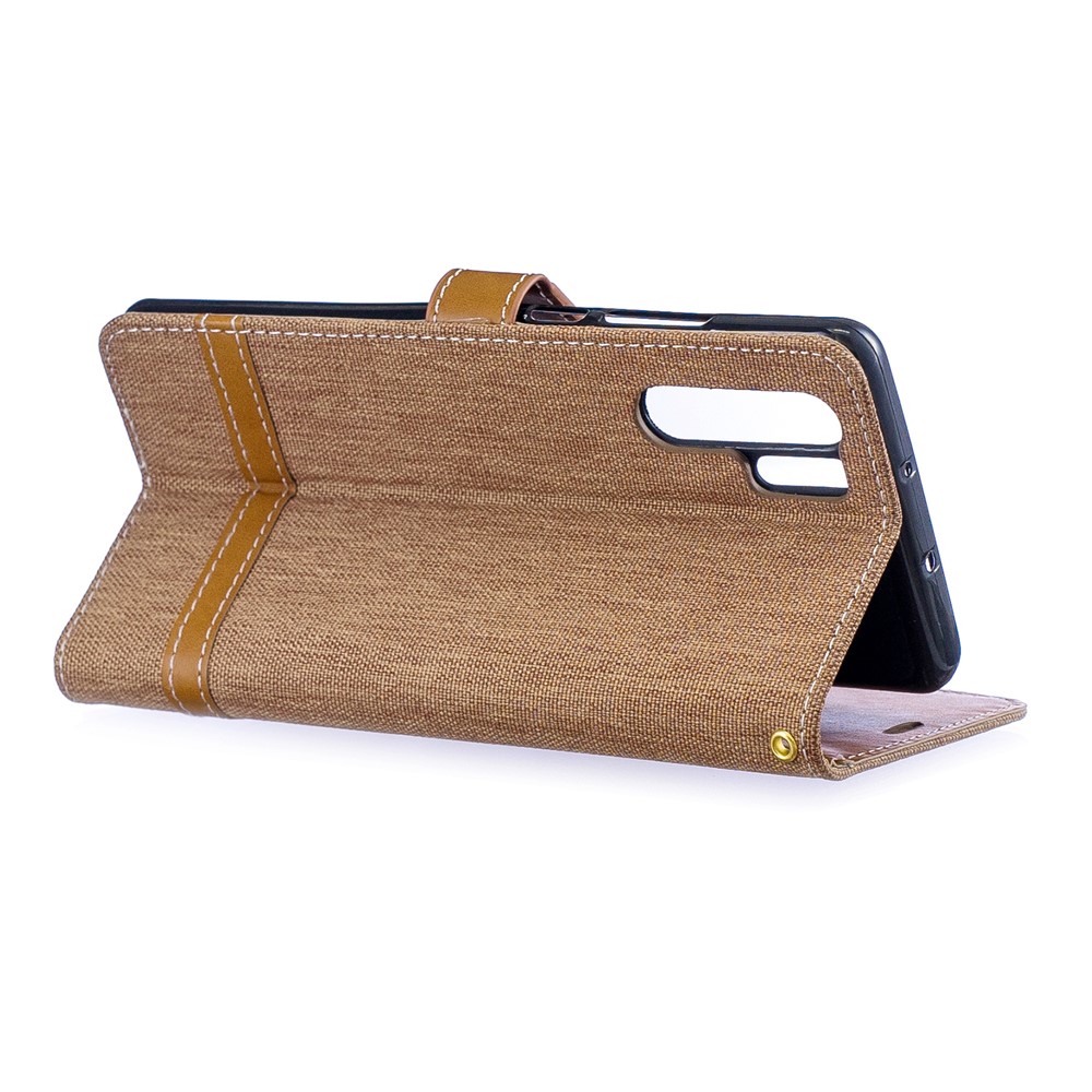 Two-tone Jean Cloth PU Leather Flip Casing for Huawei P30 Pro - Khaki-6