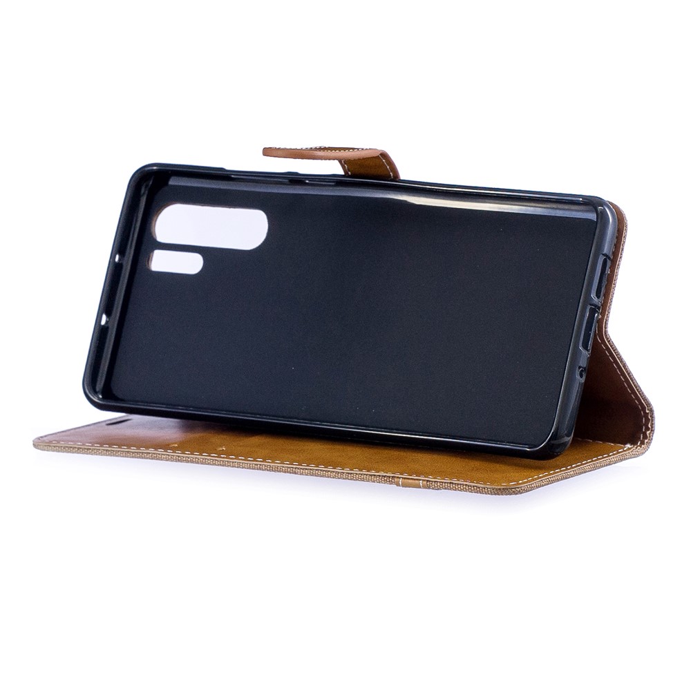 Two-tone Jean Cloth PU Leather Flip Casing for Huawei P30 Pro - Khaki-7