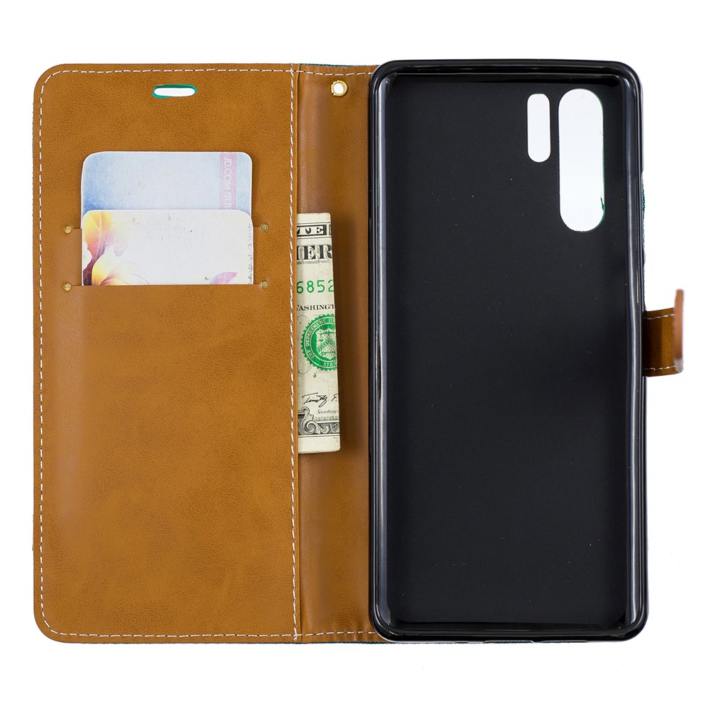 Two-tone Jean Cloth PU Leather Flip Cell Phone Case for Huawei P30 Pro - Green-10