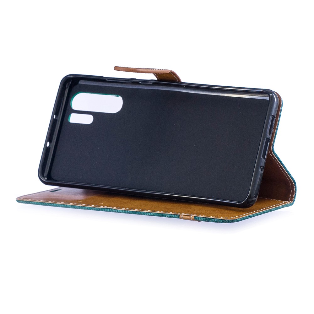 Two-tone Jean Cloth PU Leather Flip Cell Phone Case for Huawei P30 Pro - Green-7