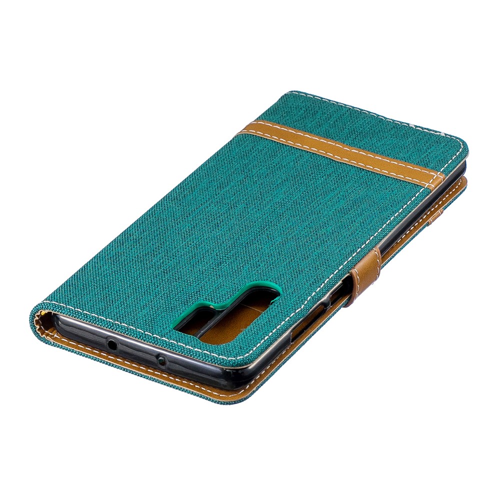 Two-tone Jean Cloth PU Leather Flip Cell Phone Case for Huawei P30 Pro - Green-9