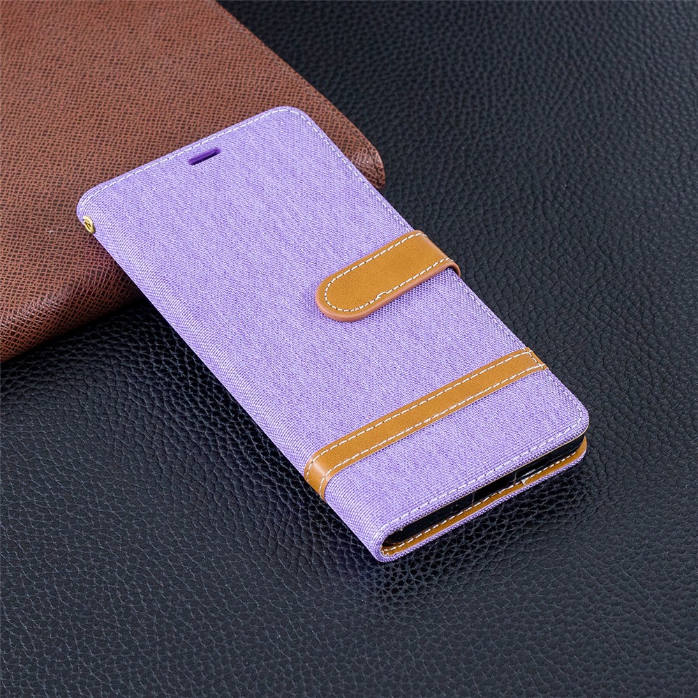 Two-tone Jean Cloth PU Leather Flip Mobile Phone Case for Huawei P30 Pro - Purple-2
