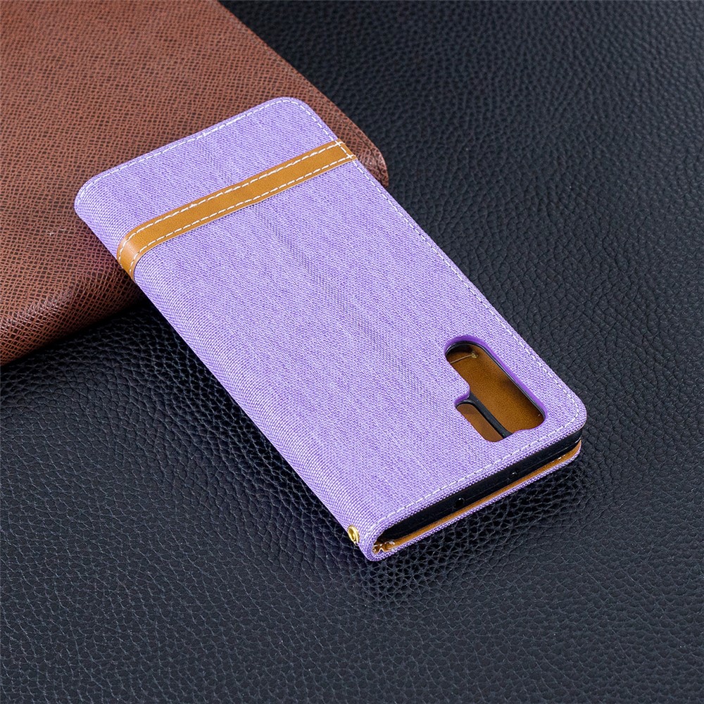 Two-tone Jean Cloth PU Leather Flip Mobile Phone Case for Huawei P30 Pro - Purple-3