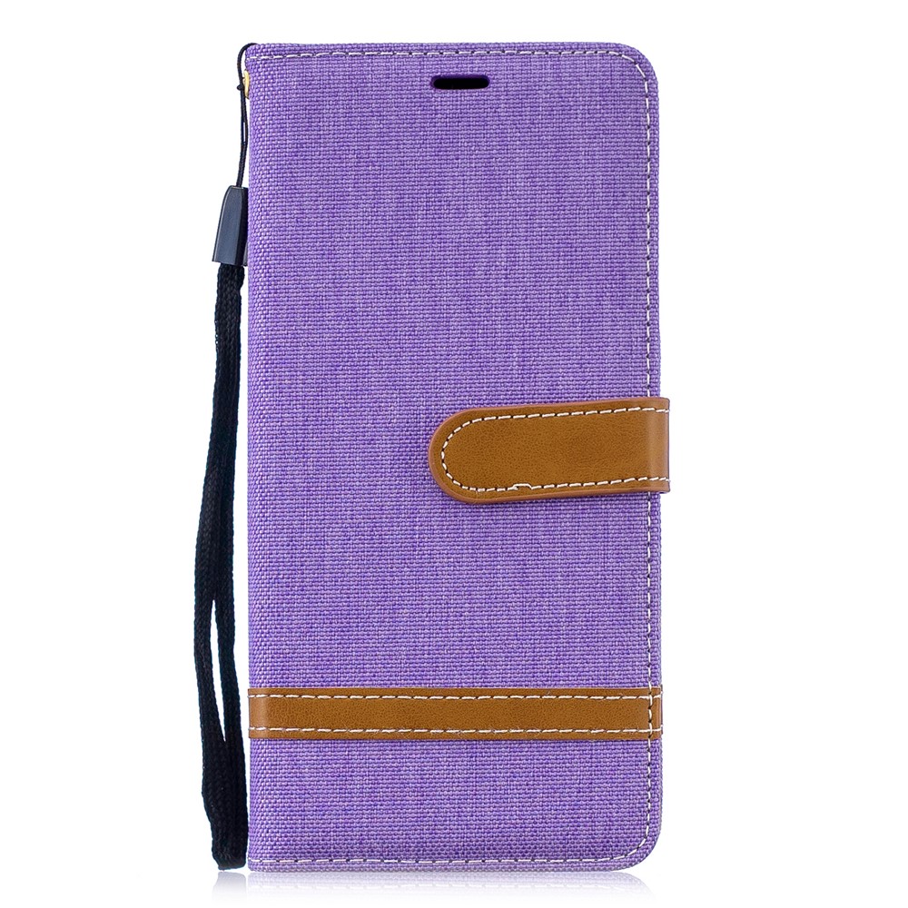 Two-tone Jean Cloth PU Leather Flip Mobile Phone Case for Huawei P30 Pro - Purple-4