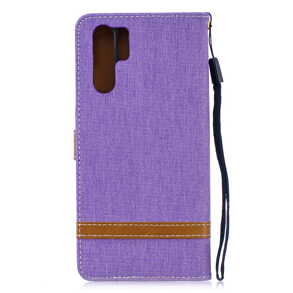 Two-tone Jean Cloth PU Leather Flip Mobile Phone Case for Huawei P30 Pro - Purple-5