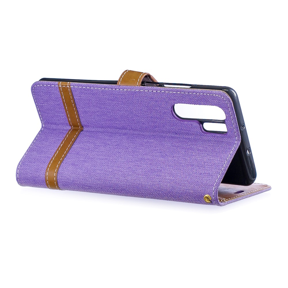 Two-tone Jean Cloth PU Leather Flip Mobile Phone Case for Huawei P30 Pro - Purple-6