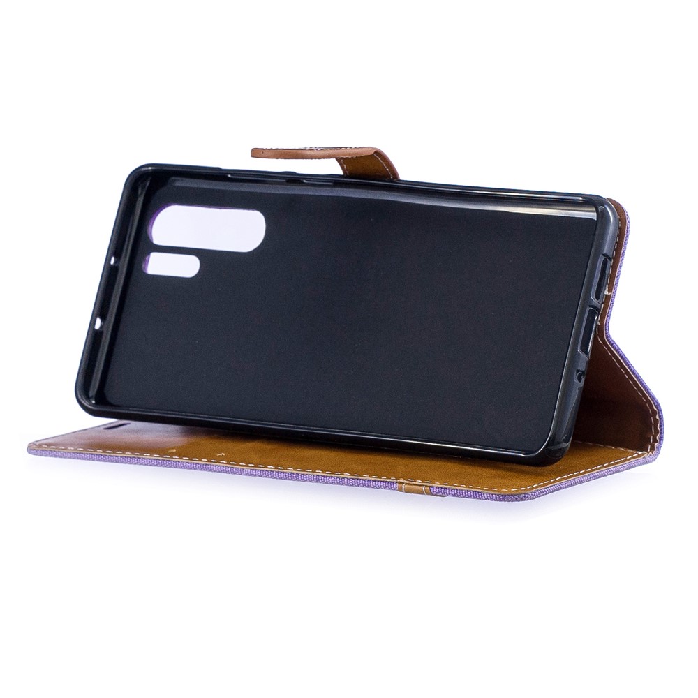 Two-tone Jean Cloth PU Leather Flip Mobile Phone Case for Huawei P30 Pro - Purple-7