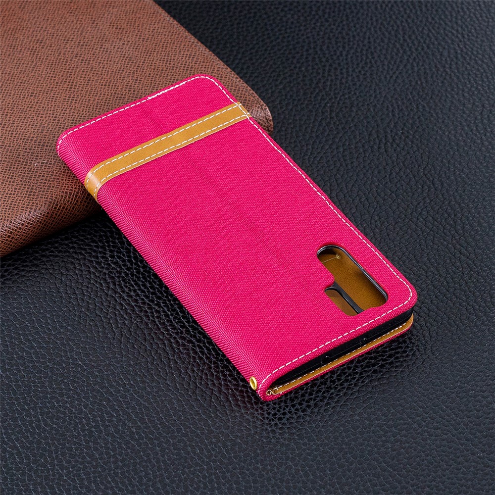 Two-tone Jean Cloth PU Leather Flip Protective Case for Huawei P30 Pro - Red-3