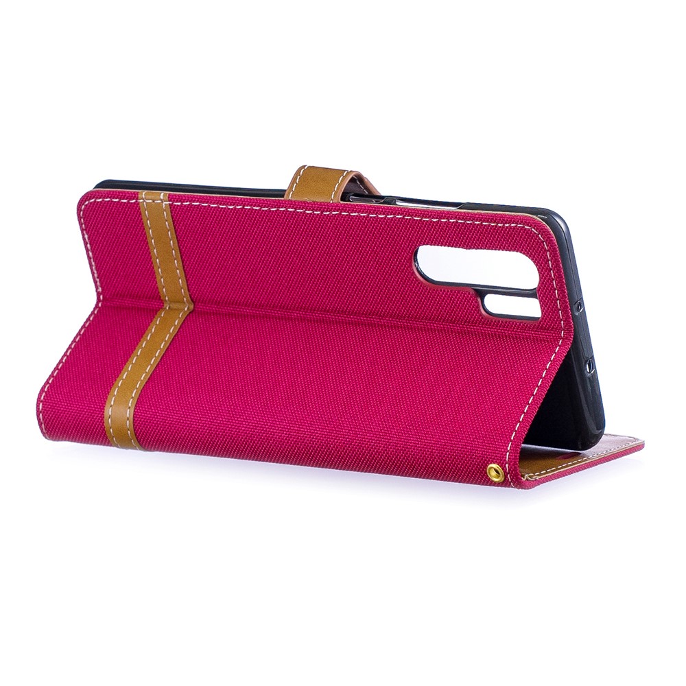 Two-tone Jean Cloth PU Leather Flip Protective Case for Huawei P30 Pro - Red-6
