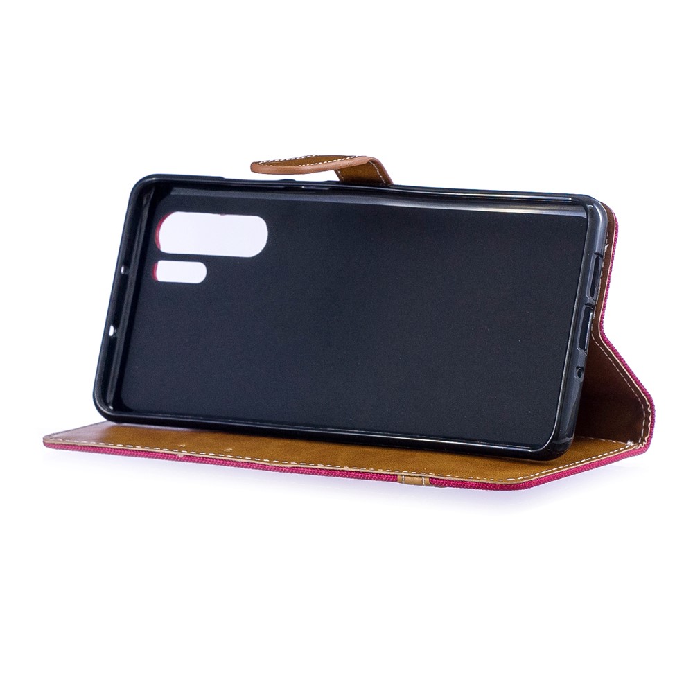 Two-tone Jean Cloth PU Leather Flip Protective Case for Huawei P30 Pro - Red-7