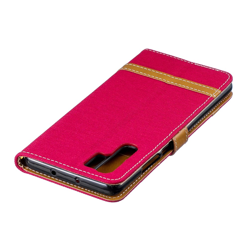 Two-tone Jean Cloth PU Leather Flip Protective Case for Huawei P30 Pro - Red-9