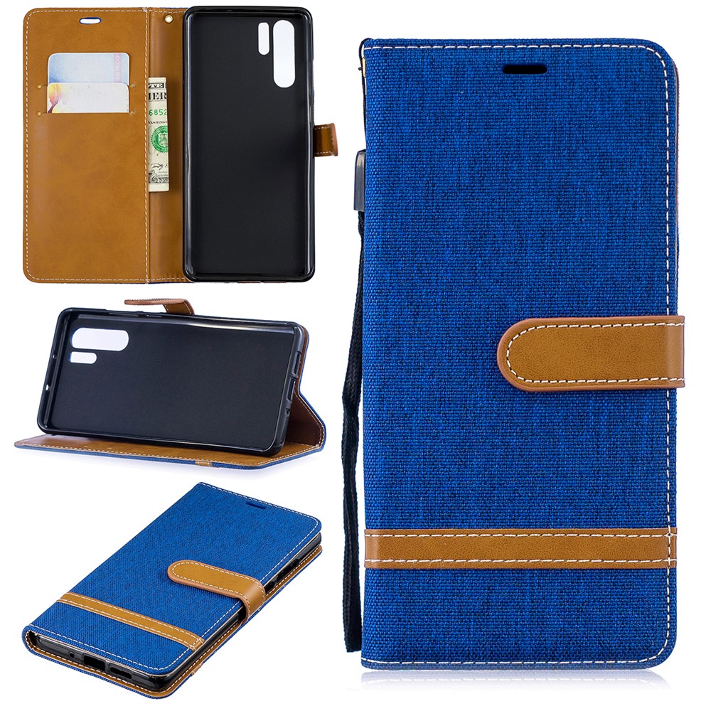 Two-tone Jean Cloth PU Leather Flip Protective Cover for Huawei P30 Pro - Baby Blue-1