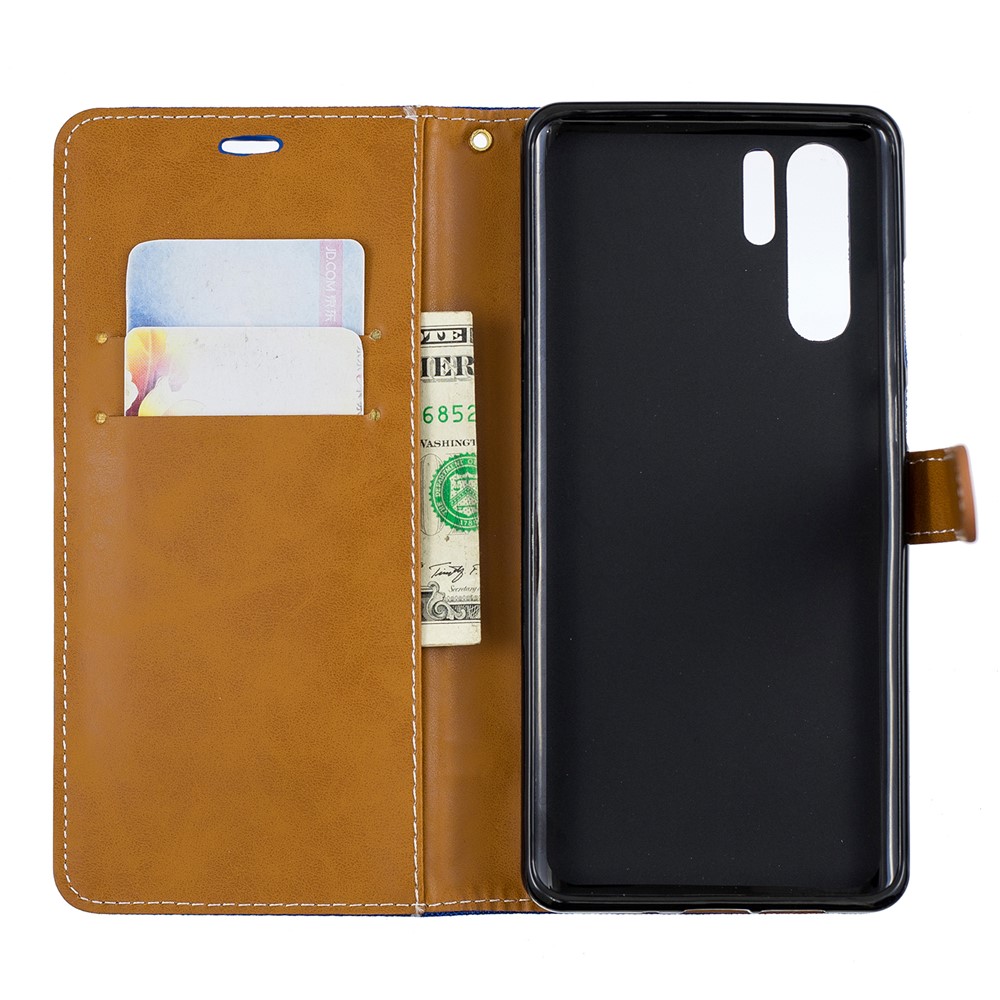 Two-tone Jean Cloth PU Leather Flip Protective Cover for Huawei P30 Pro - Baby Blue-10