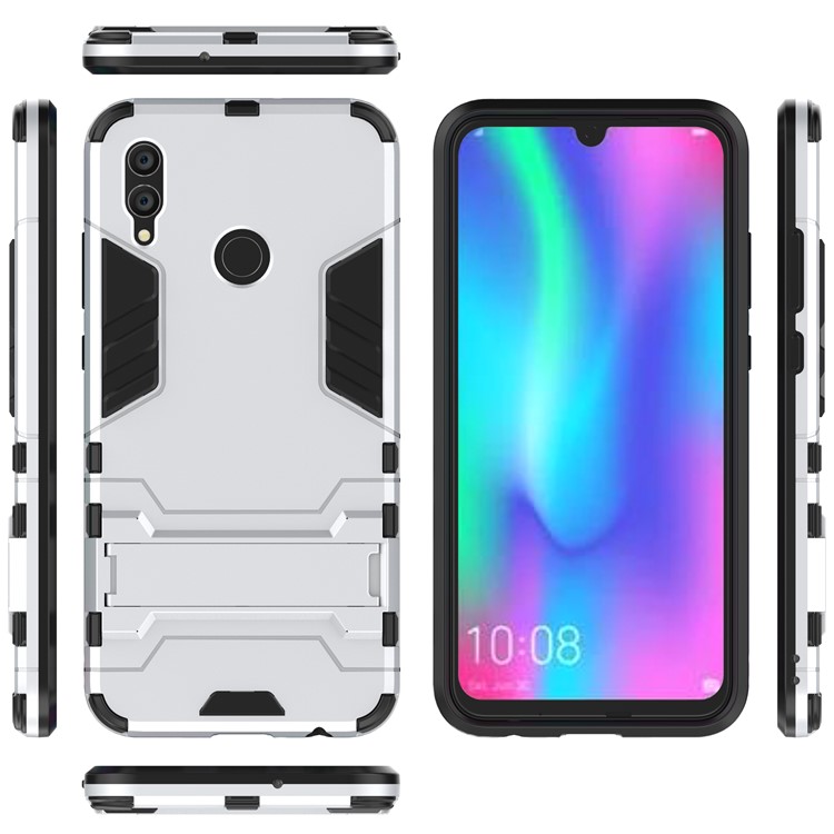 Cool Guard Plastic + TPU Hybrid Cover with Kickstand for Huawei Honor 10 Lite - Silver-2
