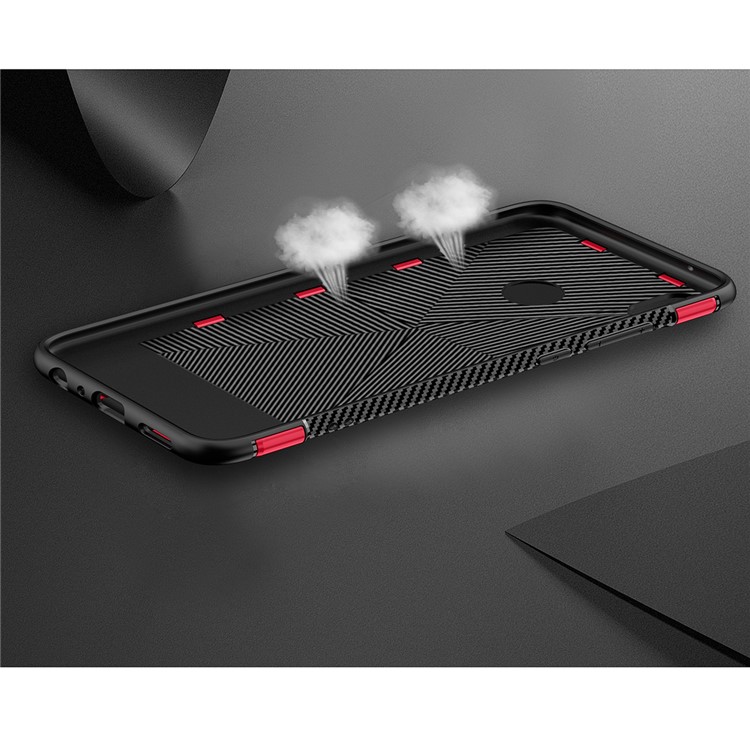 Carbon Fiber TPU + PC Hybrid Casing with Magnetic Car Mount Ring Holder Kickstand for Huawei Y9 (2019) / Enjoy 9 Plus - Red-10