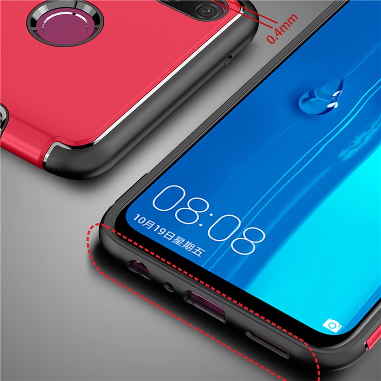 Carbon Fiber TPU + PC Hybrid Casing with Magnetic Car Mount Ring Holder Kickstand for Huawei Y9 (2019) / Enjoy 9 Plus - Red-4