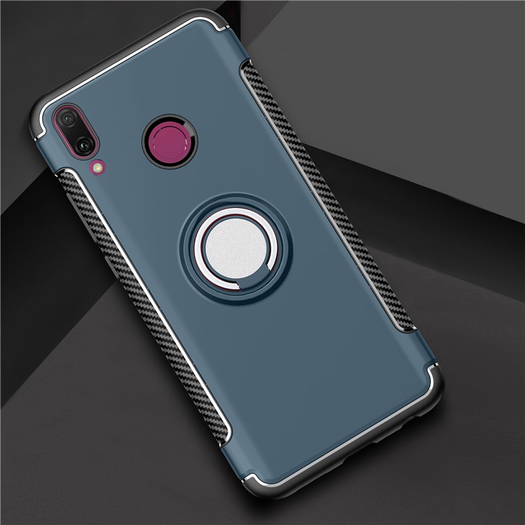 Carbon Fiber TPU + PC Hybrid Case with Magnetic Car Mount Ring Holder Kickstand for Huawei Y9 (2019) / Enjoy 9 Plus - Baby Blue-3